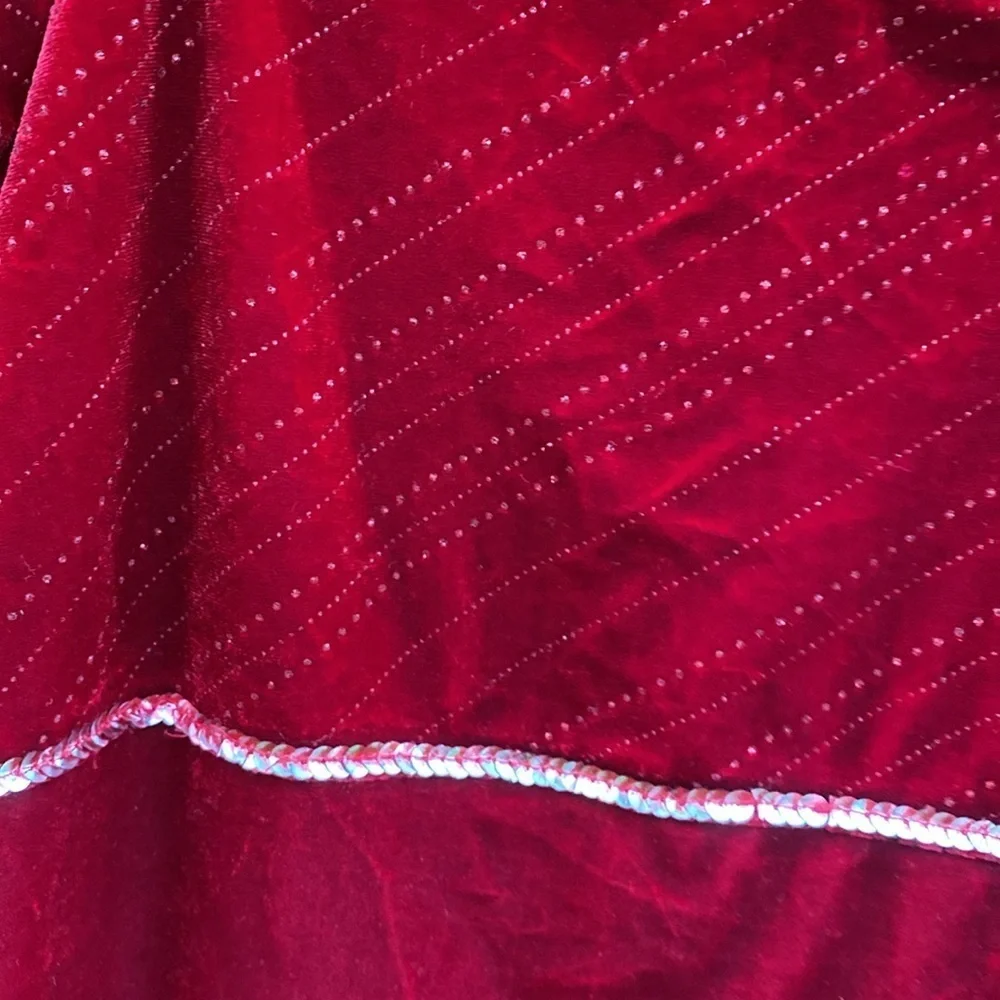 My Michelle Red Velvet Glitter Stripe Ruffle Formal Dress Size 14 Girls